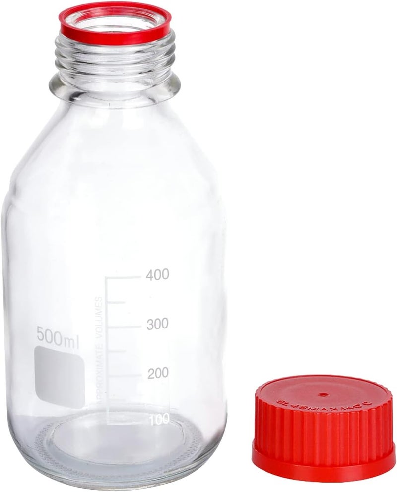Pastein 8 Pieces 500 mL Graduated Round Reagent Media Bottle Storage Glass Bottle with GL45 Red Screw Cap - Image 4